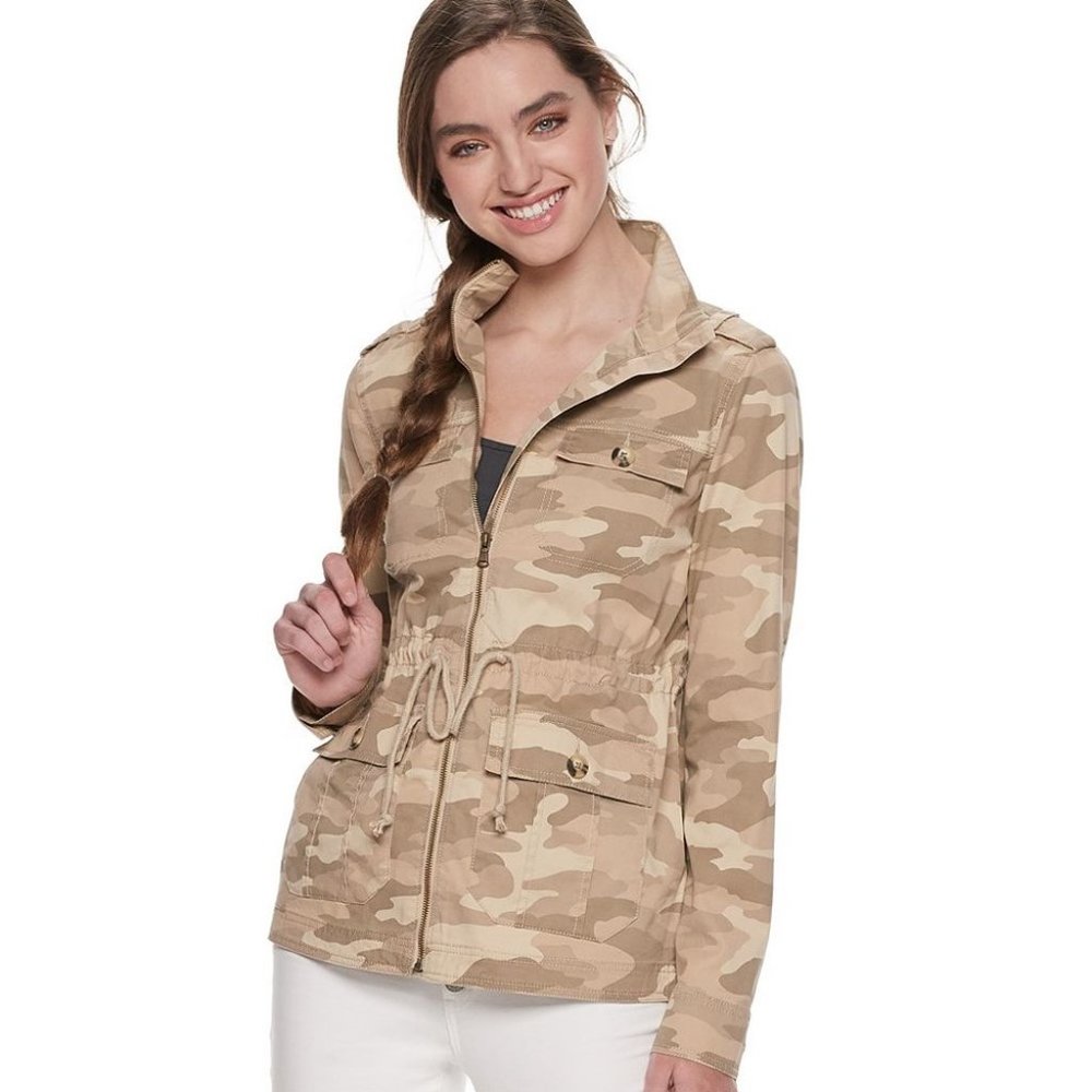 SO Camouflage Utility Twill Jacket with Drawstring Size L Army Green - Picture 3 of 11